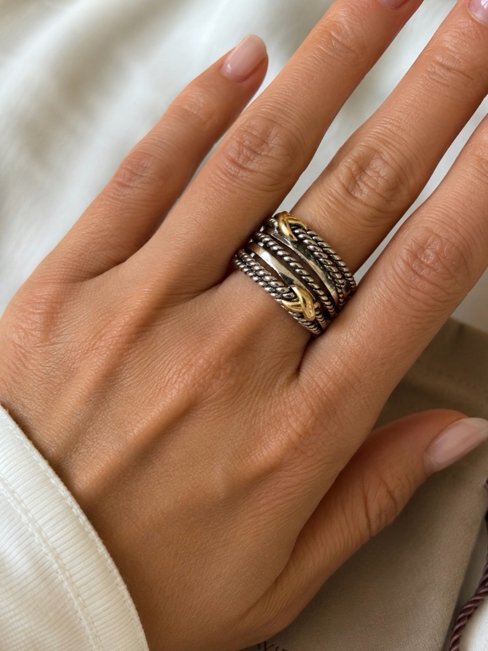 David Yurman Multi-Row Cable Ring Sterling Silver & 18K Yellow Gold Size 6.5 - Picture 2 of 16